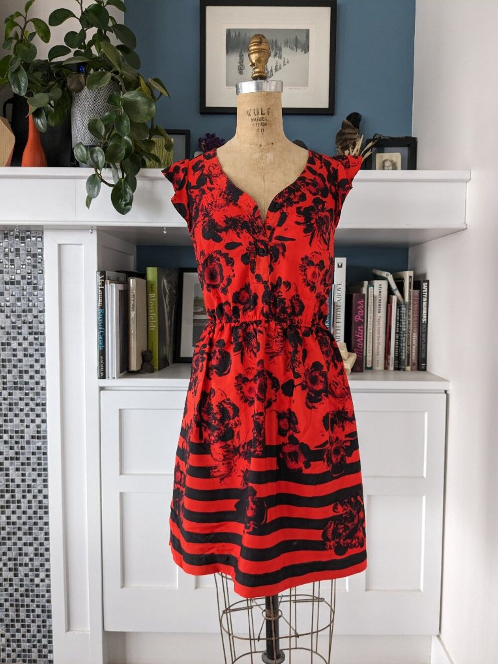 Kensie Knee Length Fit and Flare Dress with Flutter Sleeves